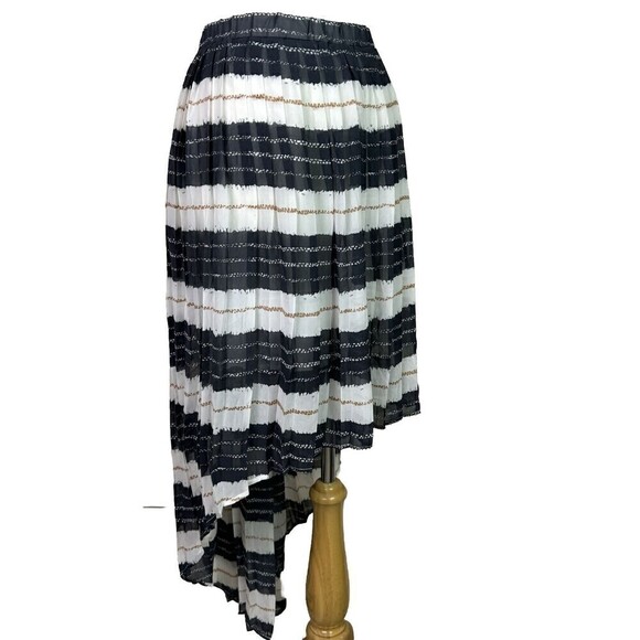 Harve Benard Large Blue Line Stripe Hi Lo Striped Pleated Skirt Boho NWT - Picture 2 of 6